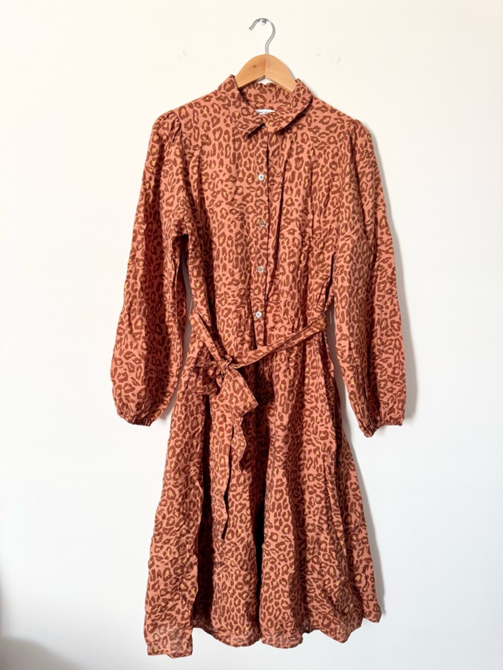 Nine West Tie Waist Midi Shirt Dress Leopard Print Size L